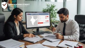 A corporate HR team reviewing documents and verifying employee details on a computer screen to detect Fake Experience Fraud in India.