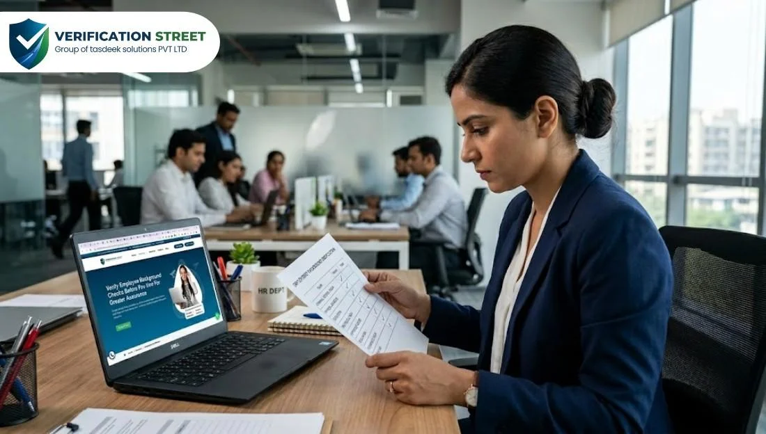 Employment Background Verification process in an office by HR team checking employee documents
