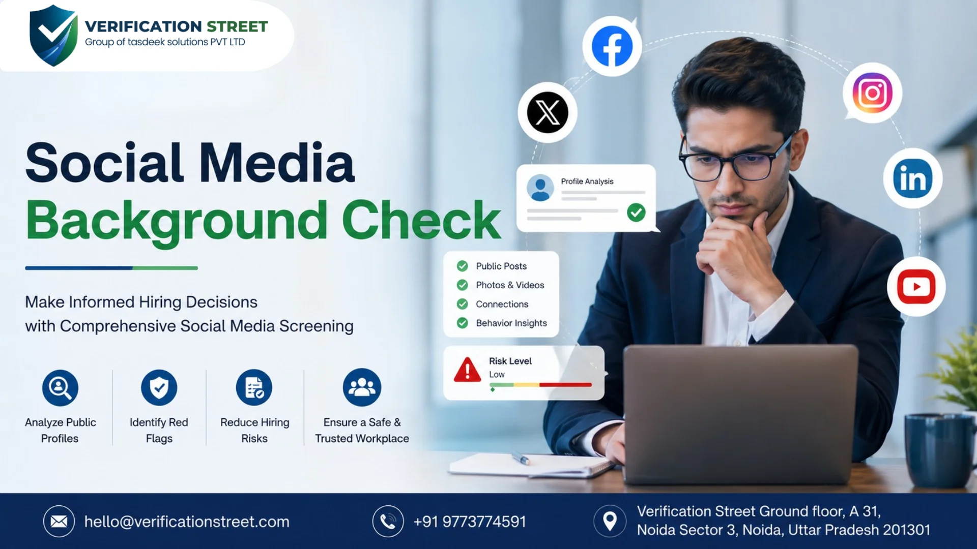 Social Media Background Check for employee hiring to reduce hiring risks, protect workplace safety, and support compliant background verification across industries.